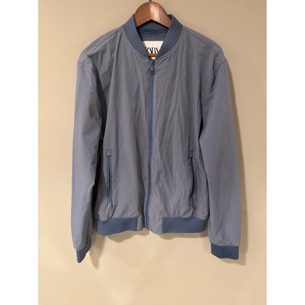 Zara Bomber Fighter Utility Jacket Size L, Light Blue NWOT